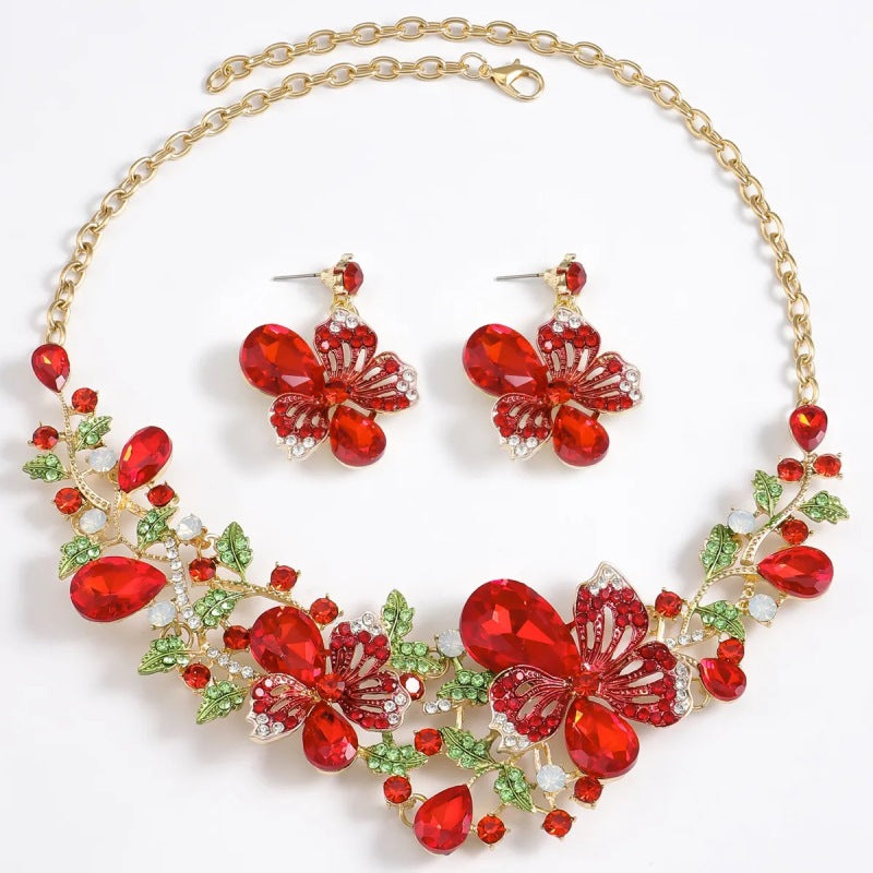 Jewelry Set, Fashion, Fantasy Jewelry, Set, Elegant Style, Flower Shape, Rhinestone, Pendant, Alloy, Unisex, Earrings