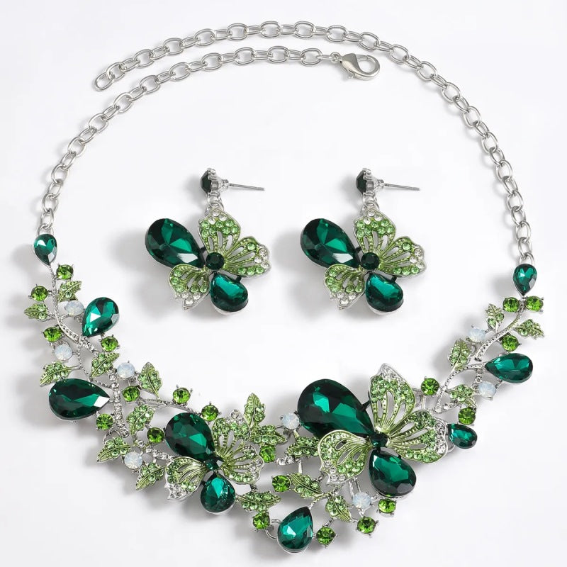 Jewelry Set, Fashion, Fantasy Jewelry, Set, Elegant Style, Flower Shape, Rhinestone, Pendant, Alloy, Unisex, Earrings