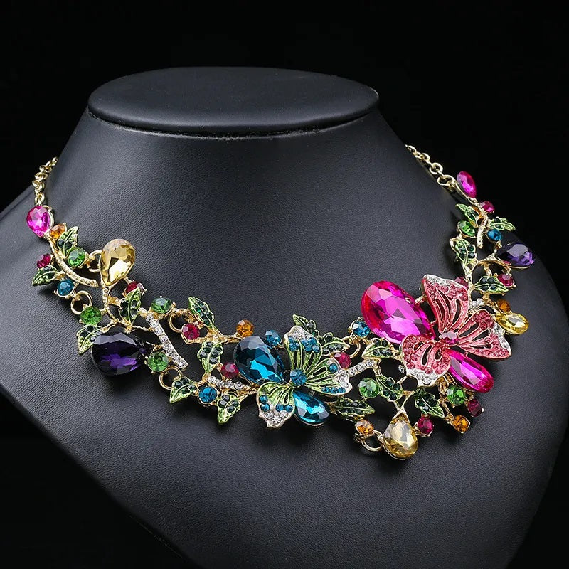 Jewelry Set, Fashion, Fantasy Jewelry, Set, Elegant Style, Flower Shape, Rhinestone, Pendant, Alloy, Unisex, Earrings