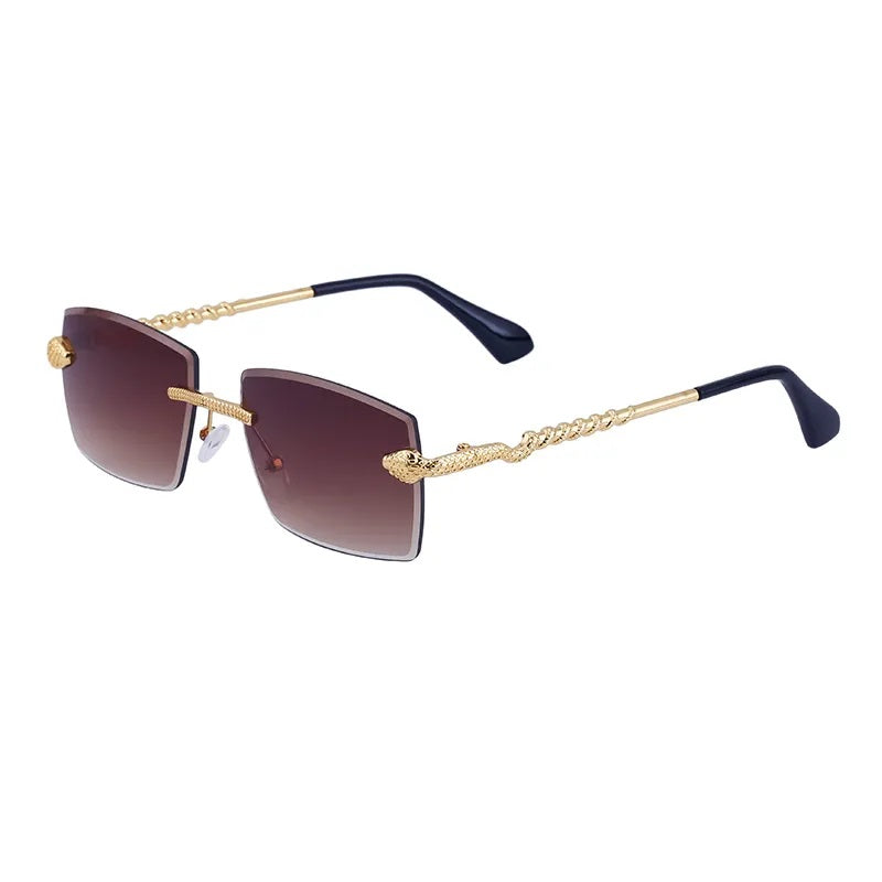 Lentes de Sol para Hombre, Estilo Moderno, Boutique, Gafas, Anti Luz Azul, Serpiente, Unisexo, UV400, Geométrico, Moda, Sin Marco