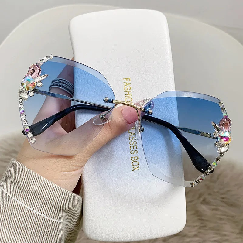 Sunglasses for Women, Elegant Style, Boutique, Glasses, Oval, Rhinestones, Frameless, Unisex, Fashion