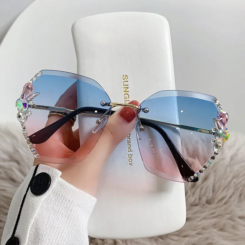 Sunglasses for Women, Elegant Style, Boutique, Glasses, Oval, Rhinestones, Frameless, Unisex, Fashion
