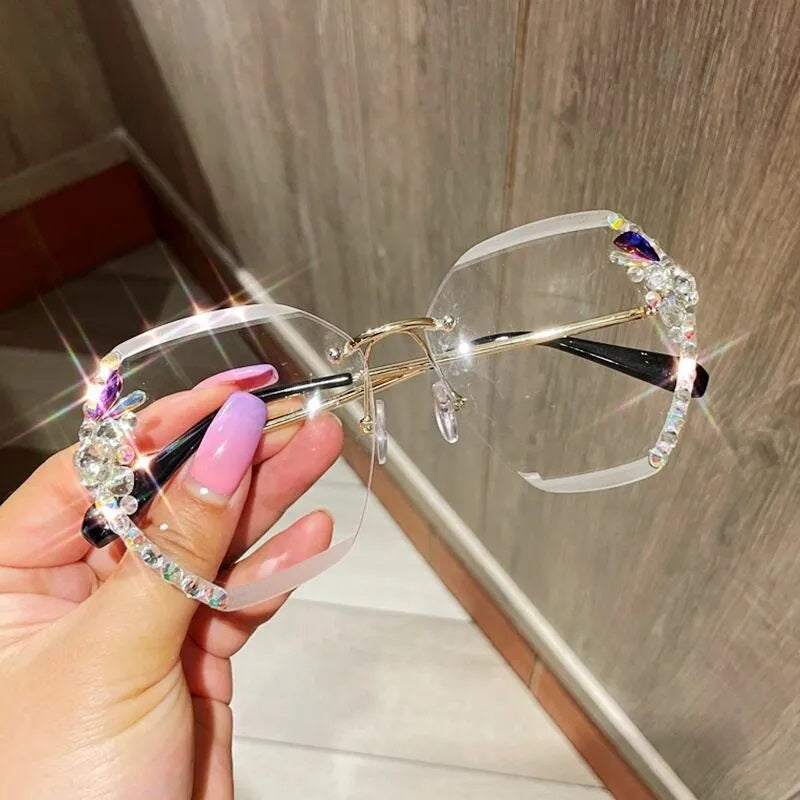 Sunglasses for Women, Elegant Style, Boutique, Glasses, Oval, Rhinestones, Frameless, Unisex, Fashion