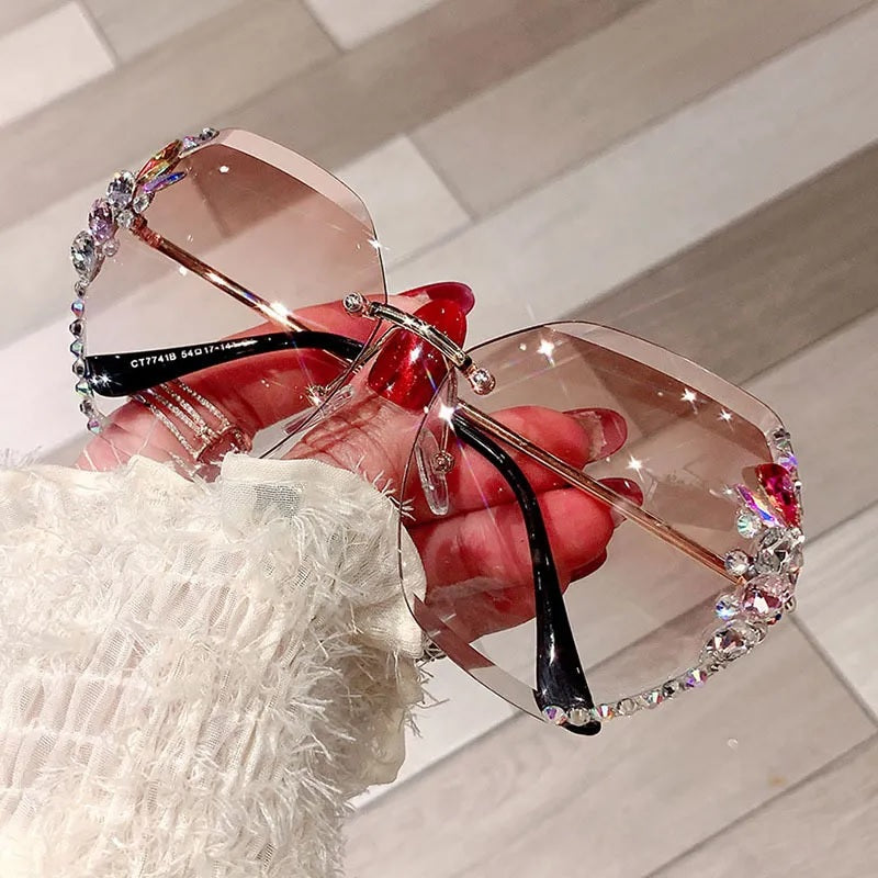 Sunglasses for Women, Elegant Style, Boutique, Glasses, Oval, Rhinestones, Frameless, Unisex, Fashion