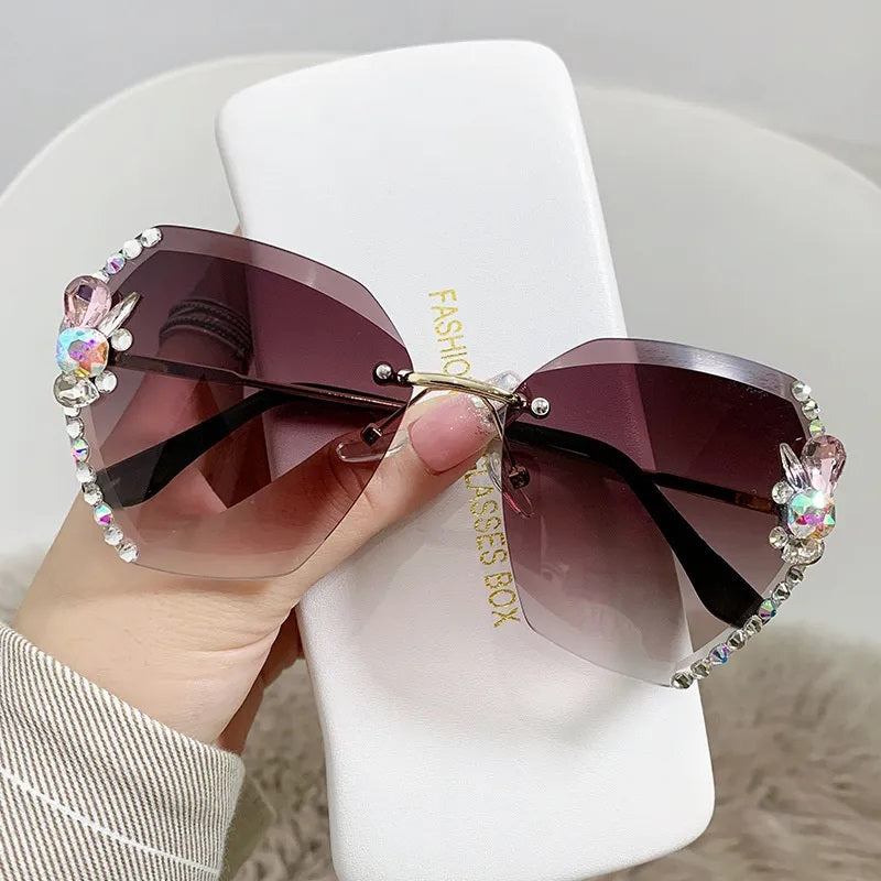 Sunglasses for Women, Elegant Style, Boutique, Glasses, Oval, Rhinestones, Frameless, Unisex, Fashion