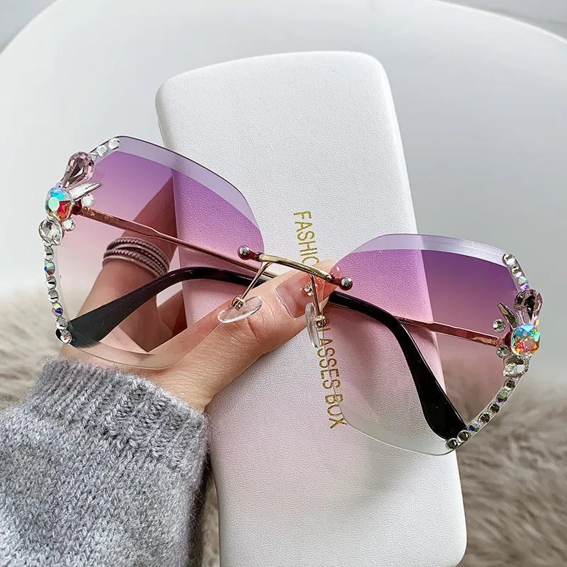 Sunglasses for Women, Elegant Style, Boutique, Glasses, Oval, Rhinestones, Frameless, Unisex, Fashion