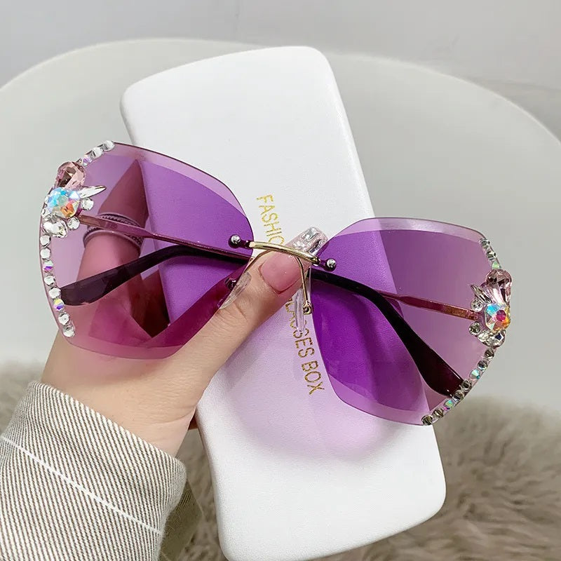 Sunglasses for Women, Elegant Style, Boutique, Glasses, Oval, Rhinestones, Frameless, Unisex, Fashion
