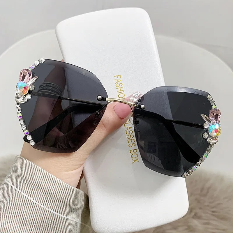 Sunglasses for Women, Elegant Style, Boutique, Glasses, Oval, Rhinestones, Frameless, Unisex, Fashion