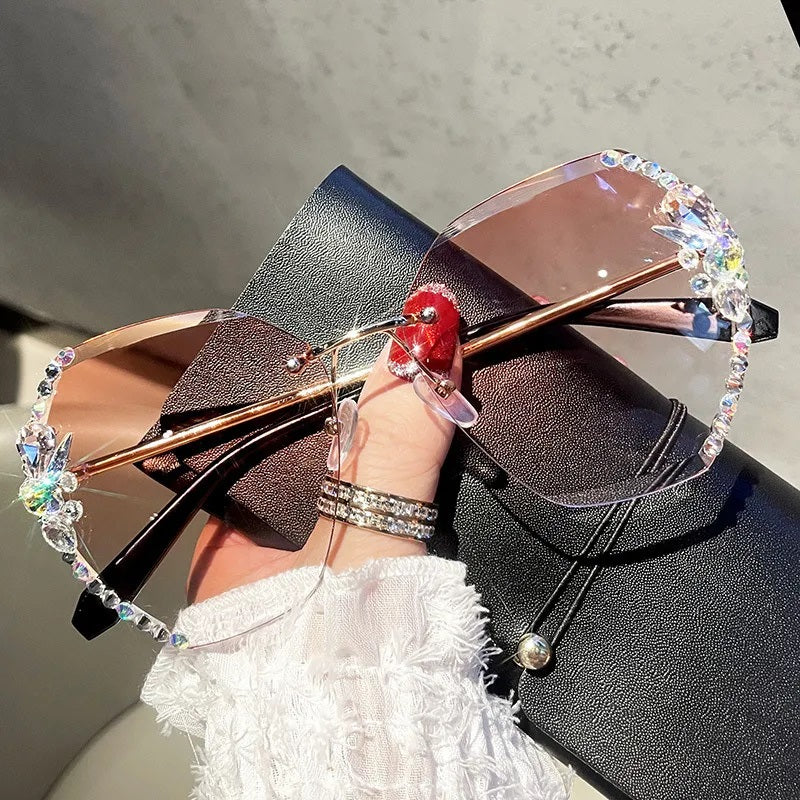 Sunglasses for Women, Elegant Style, Boutique, Glasses, Oval, Rhinestones, Frameless, Unisex, Fashion