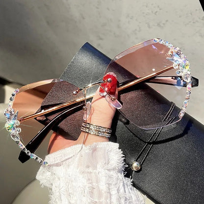 Sunglasses for Women, Elegant Style, Boutique, Glasses, Oval, Rhinestones, Frameless, Unisex, Fashion