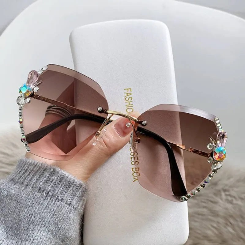 Sunglasses for Women, Elegant Style, Boutique, Glasses, Oval, Rhinestones, Frameless, Unisex, Fashion
