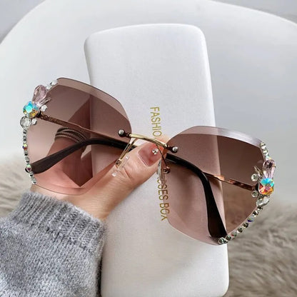 Sunglasses for Women, Elegant Style, Boutique, Glasses, Oval, Rhinestones, Frameless, Unisex, Fashion