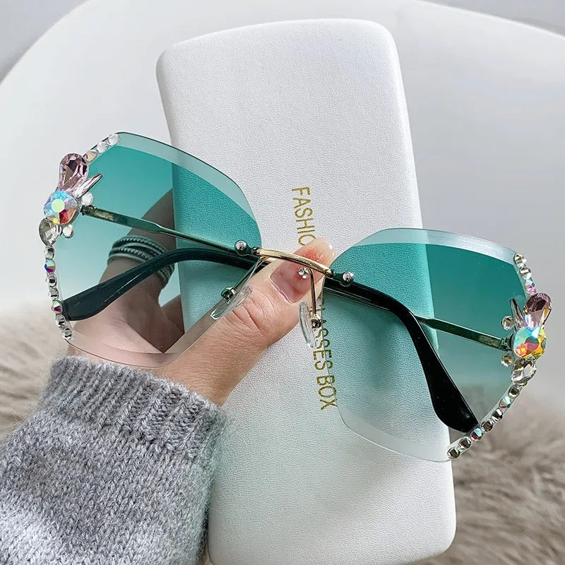 Sunglasses for Women, Elegant Style, Boutique, Glasses, Oval, Rhinestones, Frameless, Unisex, Fashion