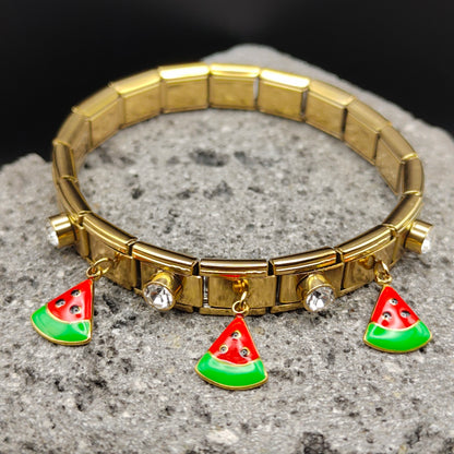 Pulsera de Acero Inoxidable 304, Estilo Italiano, Boutique, Circón, Dijes Colgantes, Frutal, Sandia, Unisexo, Tendencia, Moda