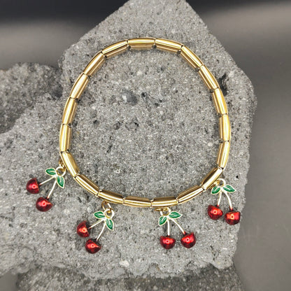 Pulsera de Acero Inoxidable 304, Estilo Italiano, Boutique, Dijes Colgantes, Frutal, Unisexo, Tendencia, Cerezas, Moda