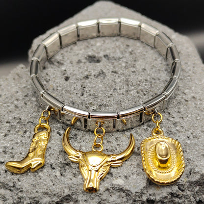Pulsera de Acero Inoxidable 304, Estilo Italiano, Boutique, Dijes Colgantes, Botas, Sombrero, Vaquero, Unisexo, Animal, Tendencia, Moda