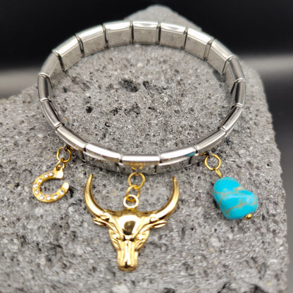 Pulsera de Acero Inoxidable 304, Estilo Italiano, Boutique, Dijes Colgantes, Vaquero, Unisexo, Herradura, Tendencia, Turquesa, Moda