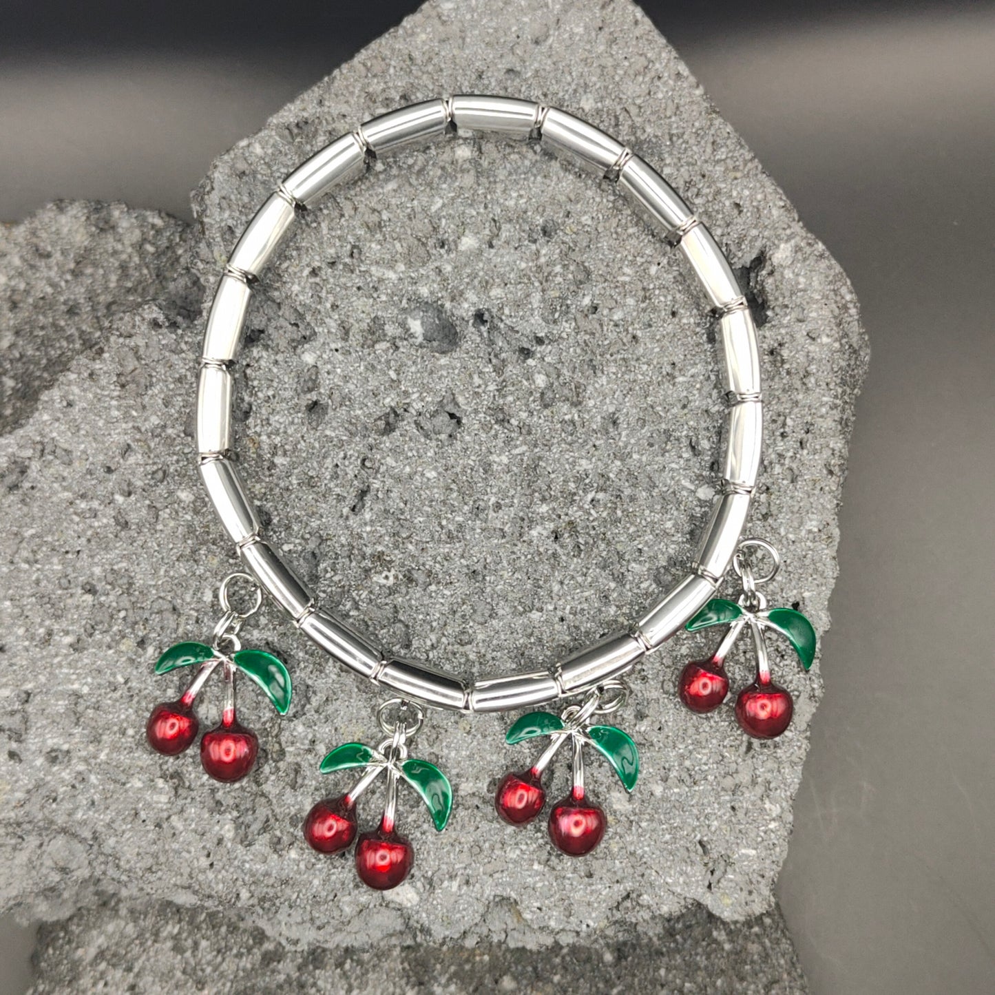 Pulsera de Acero Inoxidable 304, Estilo Italiano, Boutique, Dijes Colgantes, Cerezas, Frutal, Unisexo, Tendencia, Moda