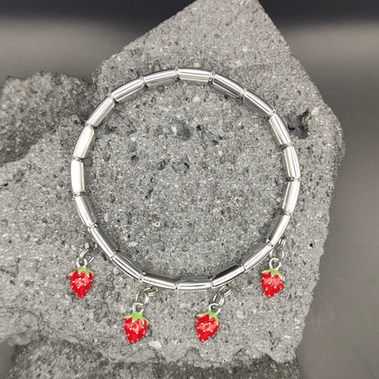 Pulsera de Acero Inoxidable 304, Estilo Italiano, Boutique, Dijes Colgantes, Fresas, Frutal, Unisexo, Tendencia, Moda