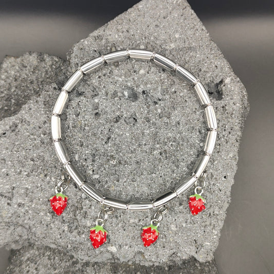 Pulsera de Acero Inoxidable 304, Estilo Italiano, Boutique, Dijes Colgantes, Fresas, Frutal, Unisexo, Tendencia, Moda