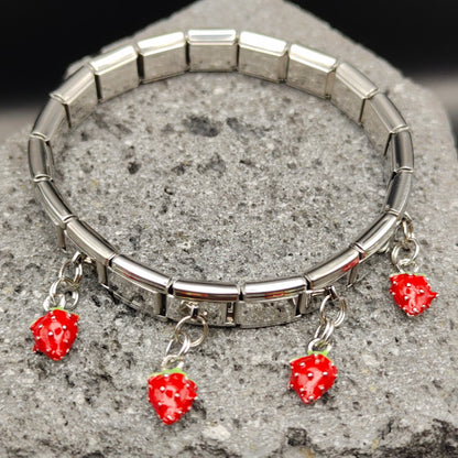 Pulsera de Acero Inoxidable 304, Estilo Italiano, Boutique, Dijes Colgantes, Fresas, Frutal, Unisexo, Tendencia, Moda