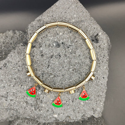 Pulsera de Acero Inoxidable 304, Estilo Italiano, Boutique, Circón, Dijes Colgantes, Frutal, Sandia, Unisexo, Tendencia, Moda