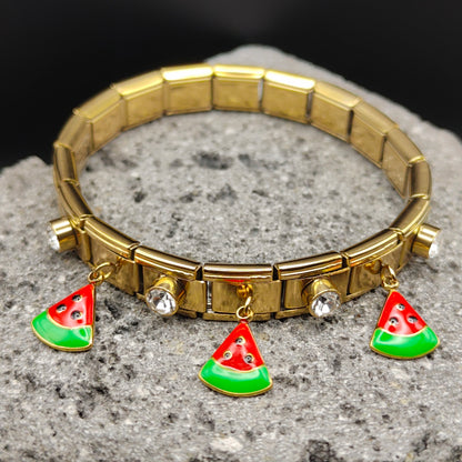 Pulsera de Acero Inoxidable 304, Estilo Italiano, Boutique, Circón, Dijes Colgantes, Frutal, Sandia, Unisexo, Tendencia, Moda