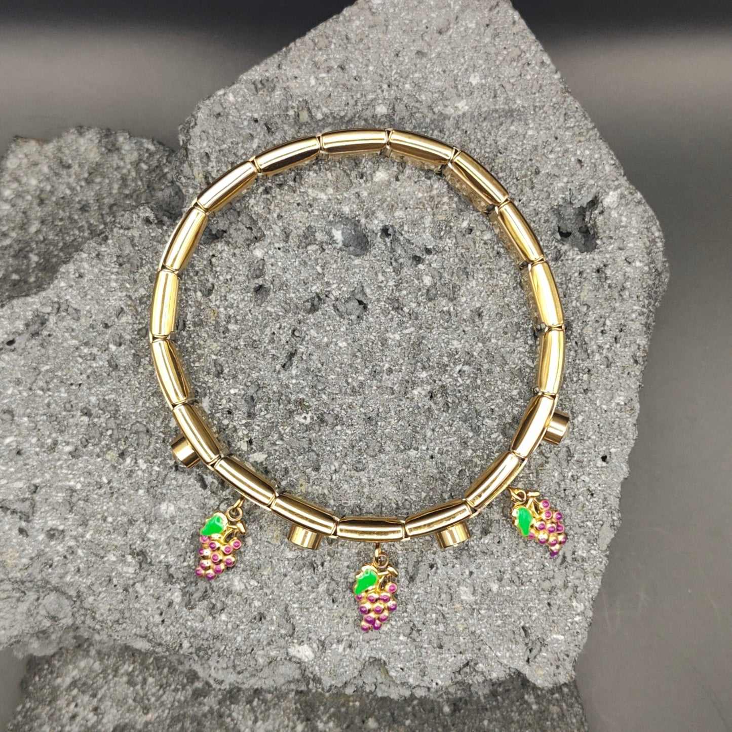 Pulsera de Acero Inoxidable 304, Estilo Italiano, Boutique, Circón, Dijes Colgantes, Frutal, Racimo, Unisexo, Tendencia, Uvas, Moda