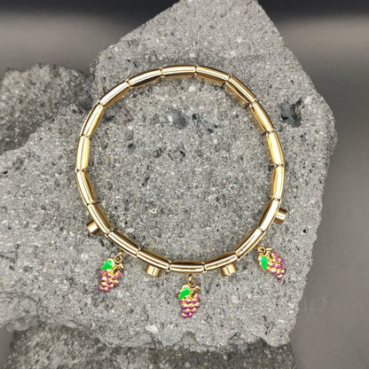 Pulsera de Acero Inoxidable 304, Estilo Italiano, Boutique, Circón, Dijes Colgantes, Frutal, Racimo, Unisexo, Tendencia, Uvas, Moda