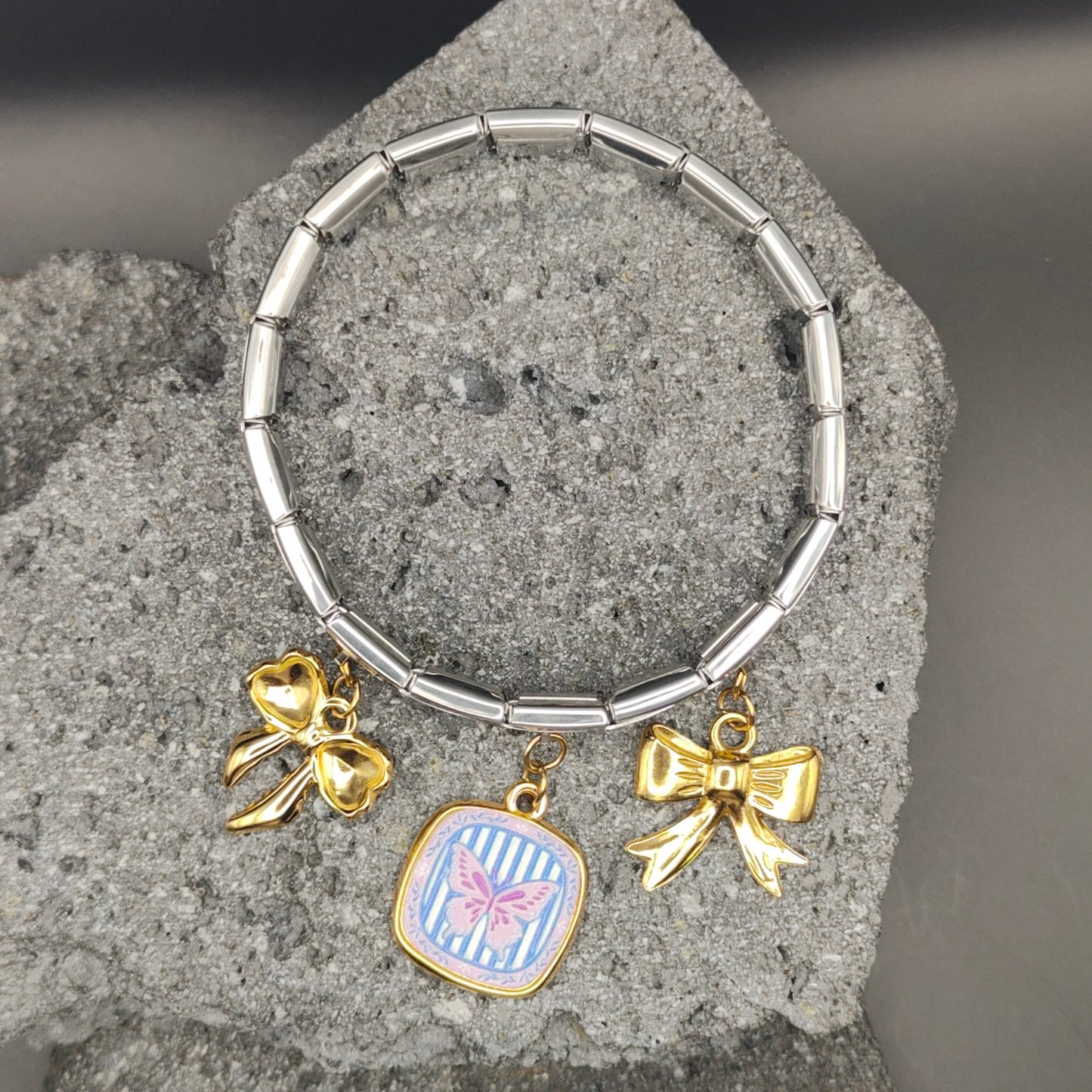 Pulsera de Acero Inoxidable 304, Estilo Italiano, Boutique, Dijes Colgantes, Mariposa, Unisexo, Moño, Coquette, Tendencia, Nudo de Lazo, Moda