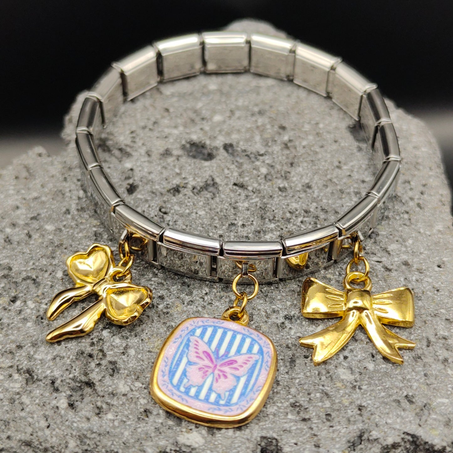 Pulsera de Acero Inoxidable 304, Estilo Italiano, Boutique, Dijes Colgantes, Mariposa, Unisexo, Moño, Coquette, Tendencia, Nudo de Lazo, Moda