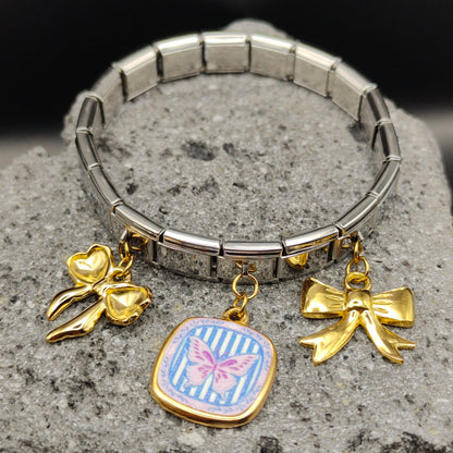 Pulsera de Acero Inoxidable 304, Estilo Italiano, Boutique, Dijes Colgantes, Mariposa, Unisexo, Moño, Coquette, Tendencia, Nudo de Lazo, Moda