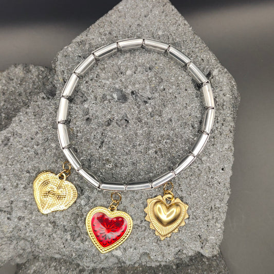 Pulsera de Acero Inoxidable 304, Estilo Italiano, Boutique, Dijes Colgantes, Corazones, Unisexo, Tendencia, Relieves, Moda