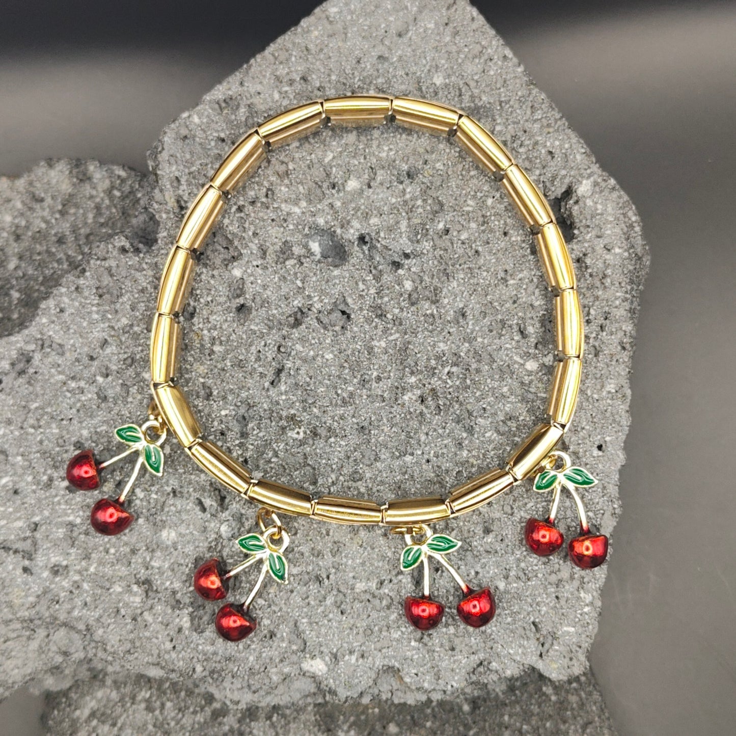 Pulsera de Acero Inoxidable 304, Estilo Italiano, Boutique, Dijes Colgantes, Frutal, Unisexo, Tendencia, Cerezas, Moda