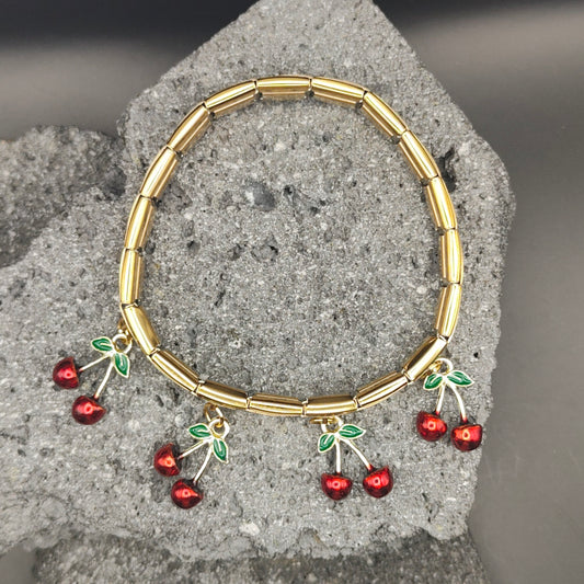 Pulsera de Acero Inoxidable 304, Estilo Italiano, Boutique, Dijes Colgantes, Frutal, Unisexo, Tendencia, Cerezas, Moda