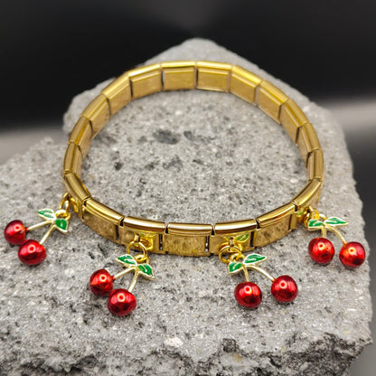 Pulsera de Acero Inoxidable 304, Estilo Italiano, Boutique, Dijes Colgantes, Frutal, Unisexo, Tendencia, Cerezas, Moda