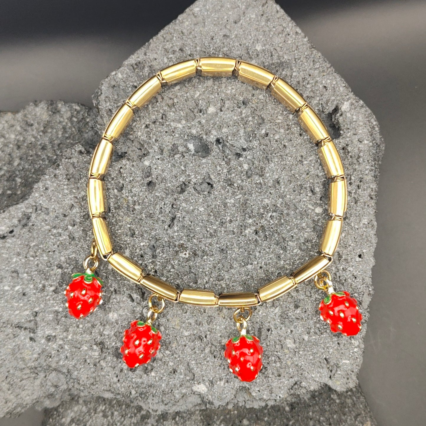 Pulsera de Acero Inoxidable 304, Estilo Italiano, Boutique, Dijes Colgantes, Frutal, Unisexo, Tendencia, Fresas, Moda