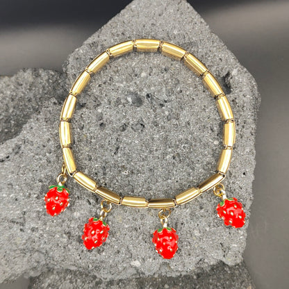 Pulsera de Acero Inoxidable 304, Estilo Italiano, Boutique, Dijes Colgantes, Frutal, Unisexo, Tendencia, Fresas, Moda