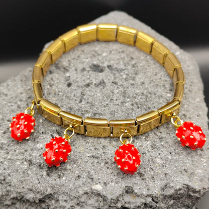 Pulsera de Acero Inoxidable 304, Estilo Italiano, Boutique, Dijes Colgantes, Frutal, Unisexo, Tendencia, Fresas, Moda