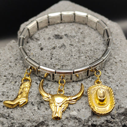 Pulsera de Acero Inoxidable 304, Estilo Italiano, Boutique, Dijes Colgantes, Botas, Sombrero, Vaquero, Unisexo, Animal, Tendencia, Moda