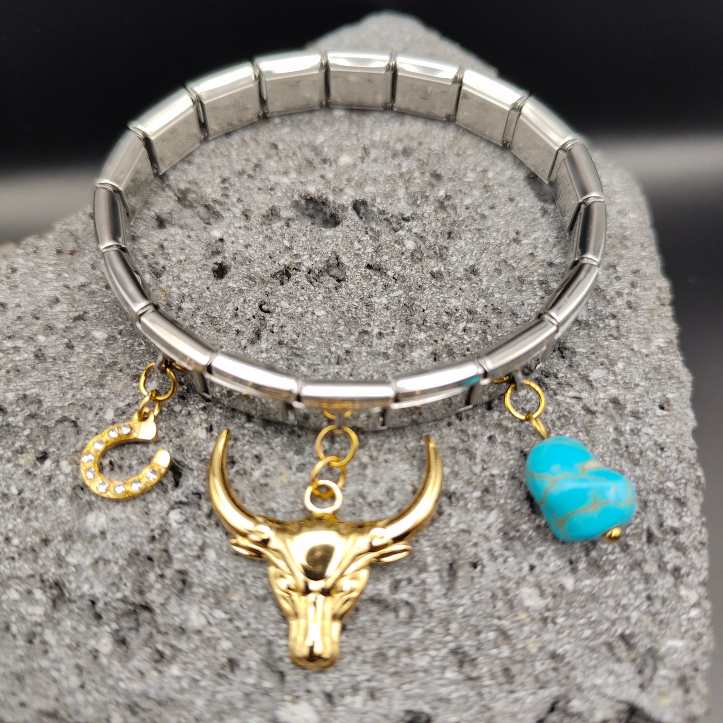 Pulsera de Acero Inoxidable 304, Estilo Italiano, Boutique, Dijes Colgantes, Vaquero, Unisexo, Herradura, Tendencia, Turquesa, Moda