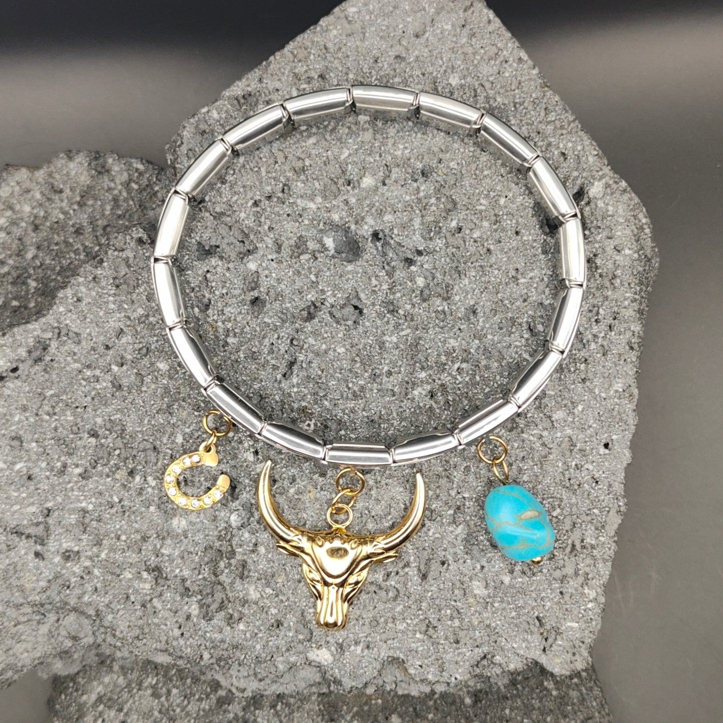 Pulsera de Acero Inoxidable 304, Estilo Italiano, Boutique, Dijes Colgantes, Vaquero, Unisexo, Herradura, Tendencia, Turquesa, Moda