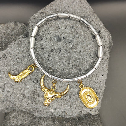 Pulsera de Acero Inoxidable 304, Estilo Italiano, Boutique, Dijes Colgantes, Botas, Sombrero, Vaquero, Unisexo, Animal, Tendencia, Moda