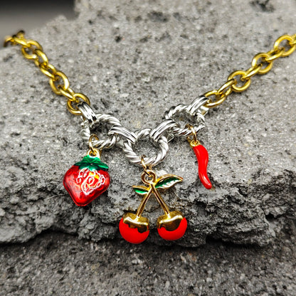 304 Stainless Steel Bracelet, Gold Color, Silver Color, Elegant Style, Trend, Charms, Fruits, Titanium, Artificial Stone, Unisex