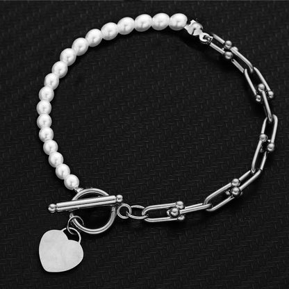 Stainless Steel Bracelet, Boutique, Fine Jewelry, Elegant Style, Unisex, Pearl, Fashion, Solid Color, Pendant, Heart Shape