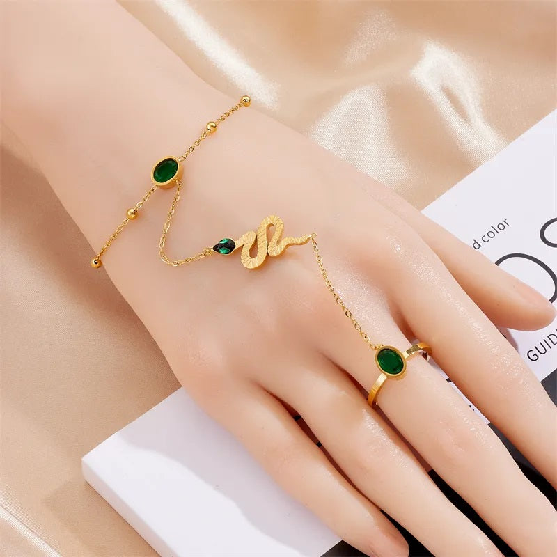 Stainless Steel Bracelet, Boutique, Fine Jewelry, Vintage Style, Glass, Snake, Plating, Unisex, With Open Ring