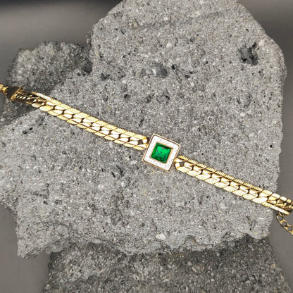 Pulsera de Acero Inoxidable 304, Color Dorado, Estilo Moderno, Boutique, Geométrico, Tendencia, Cuadrado, Unisexo, Piedras Preciosas Artificiales, Moda