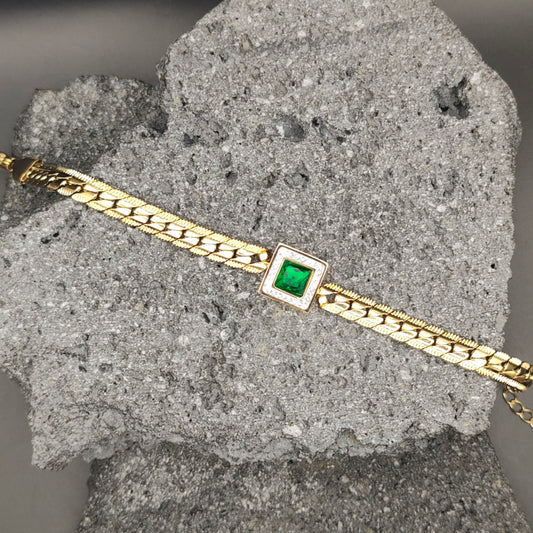 Pulsera de Acero Inoxidable 304, Color Dorado, Estilo Moderno, Boutique, Geométrico, Tendencia, Cuadrado, Unisexo, Piedras Preciosas Artificiales, Moda