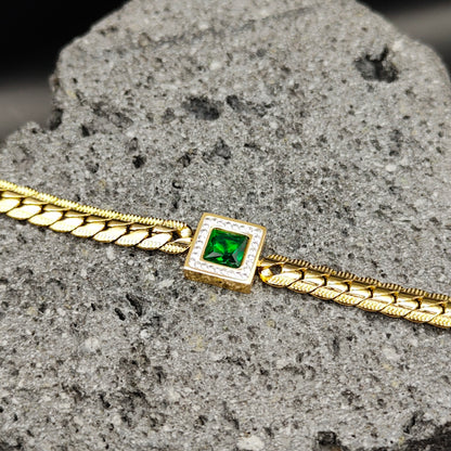 Pulsera de Acero Inoxidable 304, Color Dorado, Estilo Moderno, Boutique, Geométrico, Tendencia, Cuadrado, Unisexo, Piedras Preciosas Artificiales, Moda