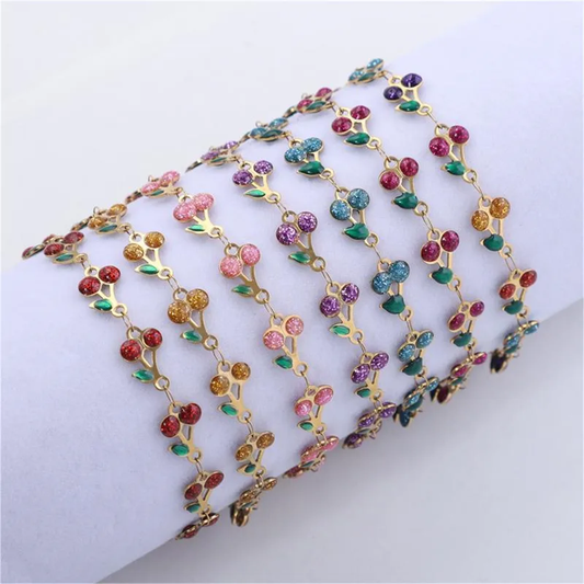 Pulsera de Acero Inoxidable, Boutique, Estilo Elegante, Fruta, Cereza, Bisutería Fina, Unisexo